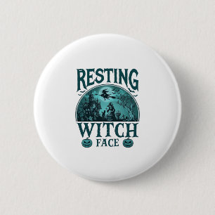 Badge Rond 5 Cm Visage de Sorcière au Repos Maison Hantée Hallowee