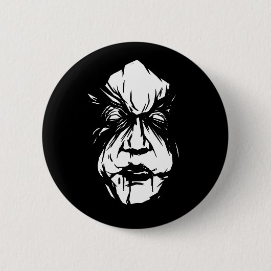 Badge Rond 5 Cm Visage de Sorcière Flippant (Devant)