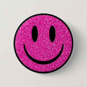 Badge Rond 5 Cm Visage de sourire rose Parties scintillant