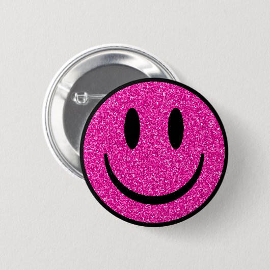 Badge Rond 5 Cm Visage de sourire rose Parties scintillant (Devant & derrière)