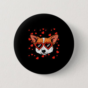 Badge Rond 5 Cm Visage de Welsh Corgi Cœur Gles Mignon Saint-Valen