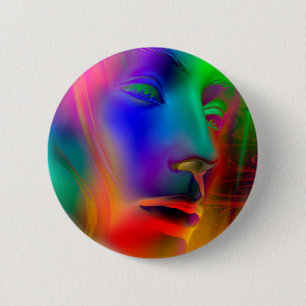 Badge Rond 5 Cm Visage d'une femme psychédélique