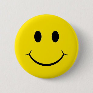 Badge Rond 5 Cm Visage Jaune Bonheur Classique des Années 70