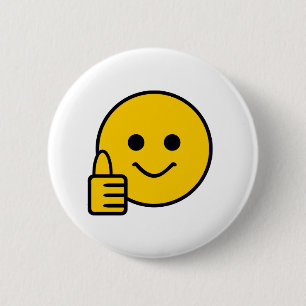 Badge Rond 5 Cm Visage jaune heureux pouce levé