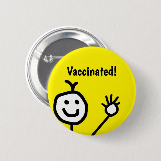 Badge Rond 5 Cm Visage joyeux Vacciné (Devant & derrière)