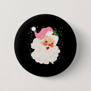 Badge Rond 5 Cm Visage Père Noël Rétro En Pink Casquette Vintage N