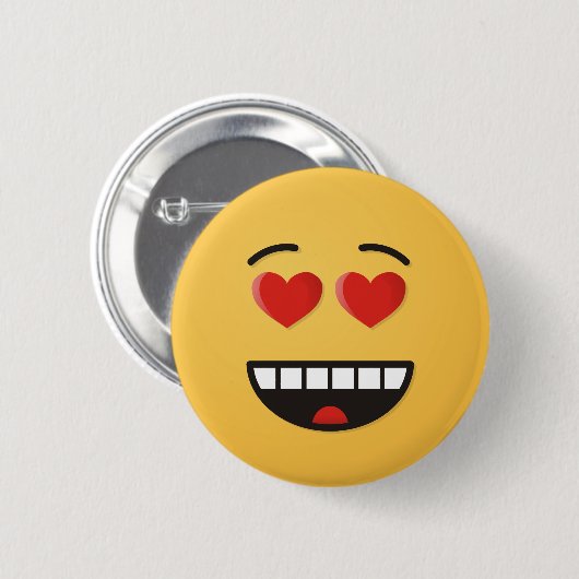 Badge Rond 5 Cm Visage souriant aux yeux en forme de coeur (Devant & derrière)