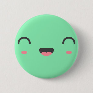 Badge Rond 5 Cm Visage souriant de Kawaii avec les yeux fermés ron