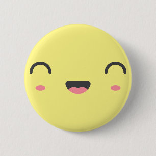 Badge Rond 5 Cm Visage souriant de Kawaii avec les yeux fermés ron