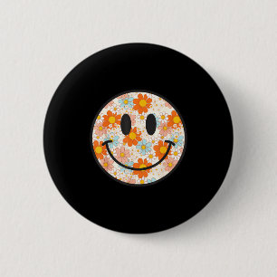 Badge Rond 5 Cm Visage Souriant Fleur de Daisy Rétro Heureux Esthé