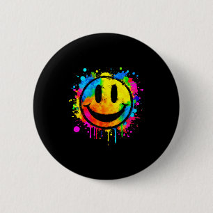Badge Rond 5 Cm Visage Souriant Joyeux Éclaboussure de Peinture Mi