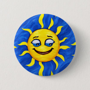 Badge Rond 5 Cm Visage souriant Soleil ensoleillé