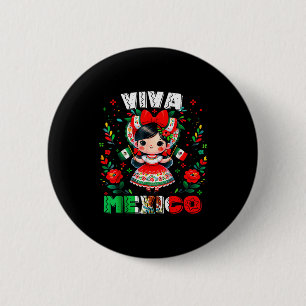 Badge Rond 5 Cm Viva Mexique Fille Mexicaine Drapeau Jour de l'Ind