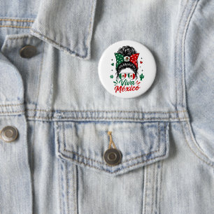 Badge Rond 5 Cm Vive fille du Mexique Drapeau du Mexique Patriotiq