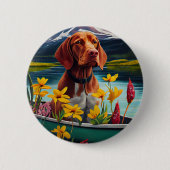 Badge Rond 5 Cm Vizsla sur une rame : une aventure Pittoresque (Devant)
