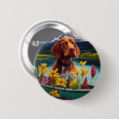 Badge Rond 5 Cm Vizsla sur une rame : une aventure Pittoresque (Devant & derrière)