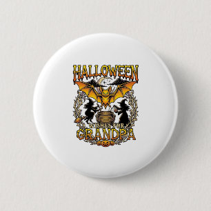 Badge Rond 5 Cm Vœux Halloween Grand-Père Chauve-Souris Chaudron d
