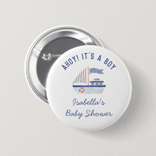 Badge Rond 5 Cm Voilier Ahoy ! C'est un Baby shower Garçon (Devant & derrière)