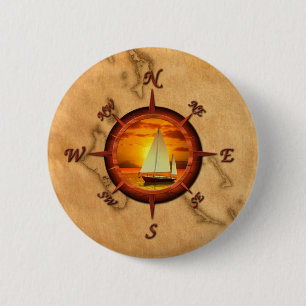 Badge Rond 5 Cm Voilier et rose des vents