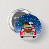 Badge Rond 5 Cm Voiture De Conduite De Chien Dalmatien En Noël De  (Devant & derrière)
