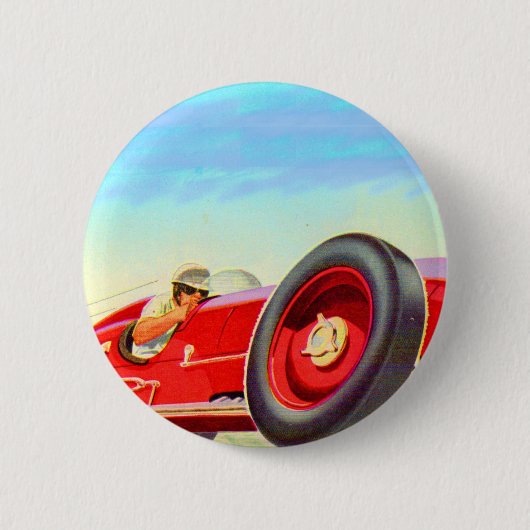 Badge Rond 5 Cm voiture de course de 1950 rouges (Devant)