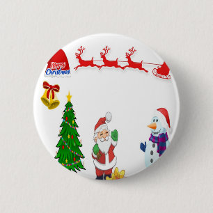 Badge Rond 5 Cm Voiture de rennes père Noël