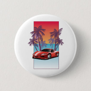 Badge Rond 5 Cm Voiture de sport rouge vintage