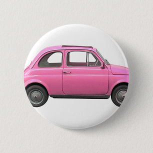 Badge Rond 5 Cm Voiture italienne vintage de Fiat 500 roses