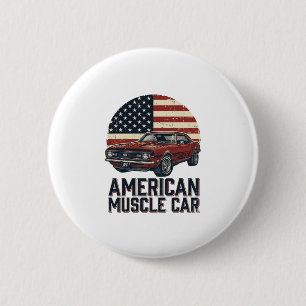 Badge Rond 5 Cm Voiture Musclée Américaine Vintage Flag Chemise De