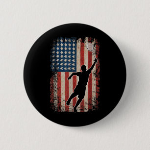 Badge Rond 5 Cm Volant de badminton Drapeau Américain Art Sports