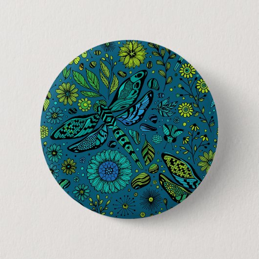 Badge Rond 5 Cm Voler, pilonner la libellule en bleu (Devant)