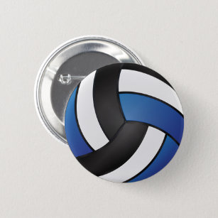 Badge Rond 5 Cm Volley-ball blanc, noir et bleu foncé