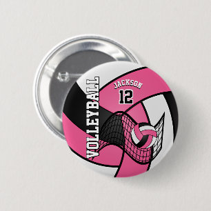 Badge Rond 5 Cm Volleyball assez rose et blanc