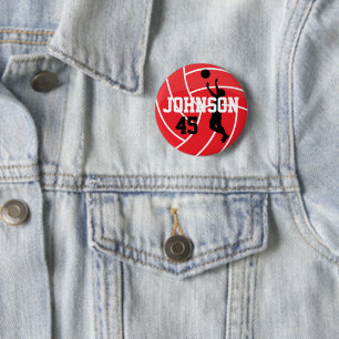 Badge Rond 5 Cm Volleyball rouge avec le joueur de silhouette