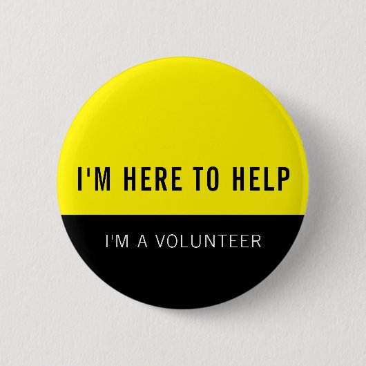 Badge Rond 5 Cm Volontaire Jaune Ici Pour Aider (Devant)