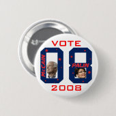 Badge Rond 5 Cm VOTE 2008 de McCain Palin (Devant & derrière)