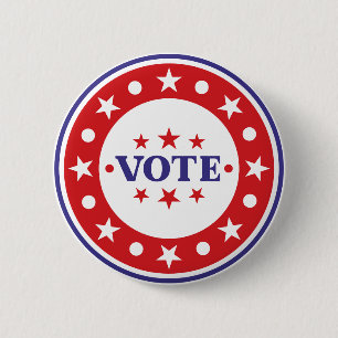 Badge Rond 5 Cm Vote  Blanc rouge classique et bleu moderne politi