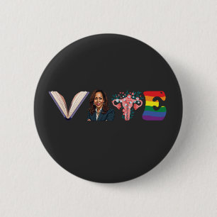 Badge Rond 5 Cm VOTE Books Uterus LGBT Kamala Harris Walz Election