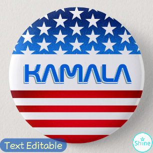 Badge Rond 5 Cm Vote pour Kamala Harris USA Drapeau Typographie mo