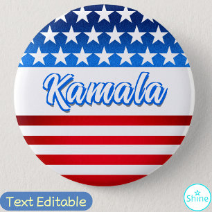 Badge Rond 5 Cm Vote pour Kamala Harris USA Flag Texte personnalis