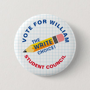 Badge Rond 5 Cm Vote pour le président de classe : ÉCRIRE le choix