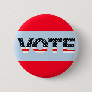 Badge Rond 5 Cm VOTE Rouge, Blanc, Bleu