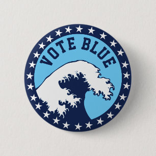Badge Rond 5 Cm VOTER BLEU DÉMOCRATE Vague bleue