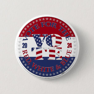 Badge Rond 5 Cm Votez 2024 pour le drapeau américain rouge, blanc