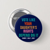 Badge Rond 5 Cm Votez comme les droits de votre fille en dépendent (Devant & derrière)