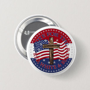 Badge Rond 5 Cm Votez pour le drapeau à croix rouge, blanc et bleu