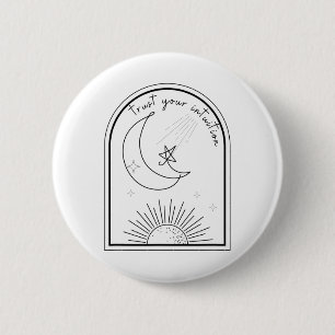 Badge Rond 5 Cm Votre intuition Boho Stars Moon Abstrait Line Art
