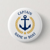 Badge Rond 5 Cm Votre nom de bateau Capitaine Ancre Gold Laurel Bl (Devant)