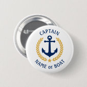 Badge Rond 5 Cm Votre nom de bateau Capitaine Ancre Gold Laurel Bl (Devant & derrière)