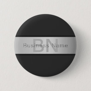 Badge Rond 5 Cm Votre nom & monogramme Gris & aspect argent faux